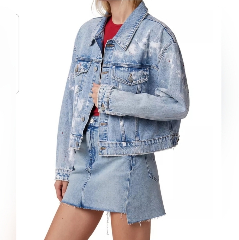 Hudson Jeans Brea Swing Denim Trucker Jacket Pigment Explosion NWT MSRP $275